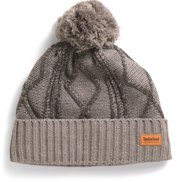 Timberland Accessories - NWT Timberland Cable Knit Pom Pom Beanie in Light Heather Grey